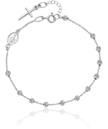 IceCarats 14K White Gold 1mm Cable Chain Virgin Mary Cross Charm Bracelet