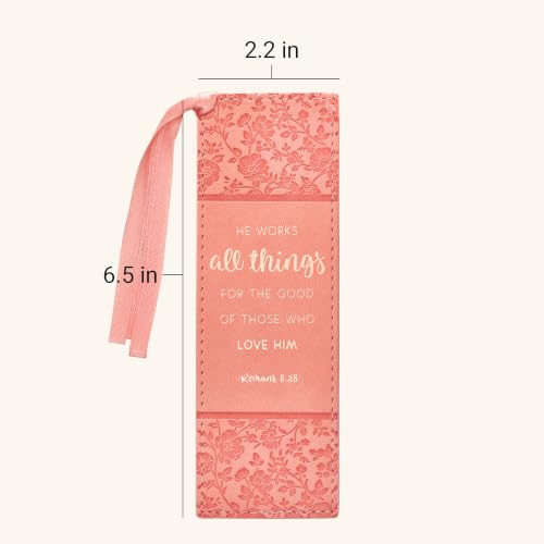 Christian Art Gifts Faux Leather Bookmark for Women: He Works All Things - color: Peach - All Things