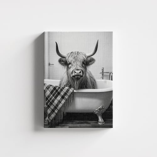 Funny Animal Canvas Wall Art - Black and White Bathroom Decor, Set of 3 Ready to Hang (12''x16'') - color: Bathroom