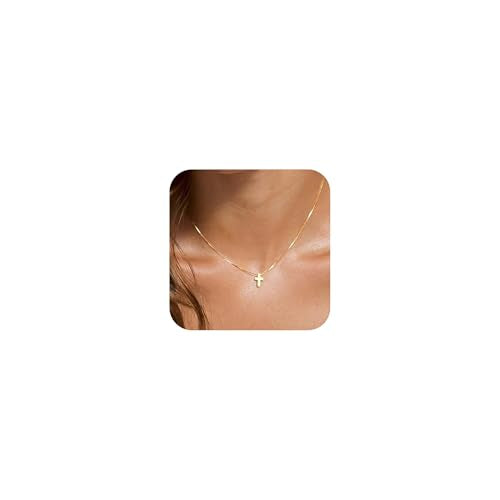 Cross Necklace for Women, Dainty 14K Gold Plated Cross Pendant Simple Long Necklaces for Women, Christian Faith Necklace Trendy Gold Jewelry Gifts for Easter - color: gold small cross necklace