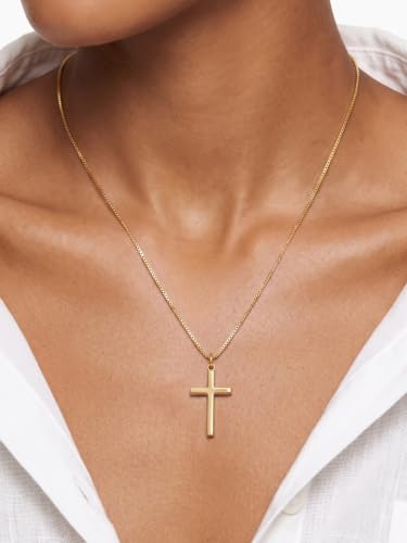KeyStyle Cross Necklace for Women,Silver/Gold/Rose Gold Cross Pendant - color: 03-Large Cross-Gold