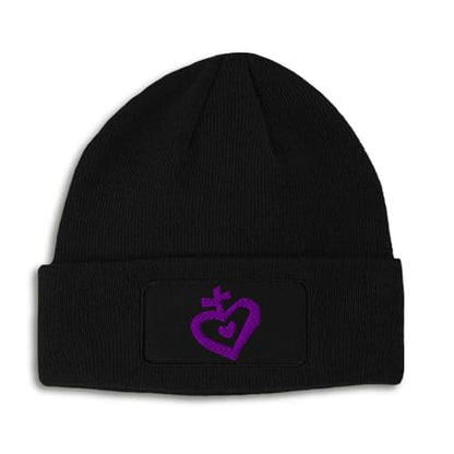 Patch Beanie Purple Heart Christian Cross God Christ Skull Cap Hats for Men & Women Winter One Size - color: Black Design Only