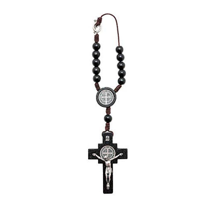 Car Rearview Mirror Rosary Decade Crucifix Ornament - Made in Brazil (St Benedict - Black) - style: St Benedict - Black