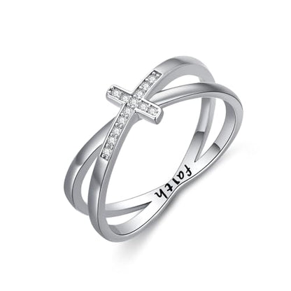 Cross Rings 925 Sterling Silver for Women Christian Religious Jewelry Faith Gifts for Mom Wife Girlfriend Her - color: White-3