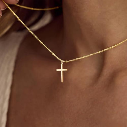 Poxtex Cross Necklace for Women Teen Girls, Dainty 14K Gold Silver Plated Cross Choker Jewelry Non Tarnish Waterproof Cute Simple Small Necklace Christian Baptism Religious Faith Jewelry Gifts - color: 04 Satellite Cross Necklace