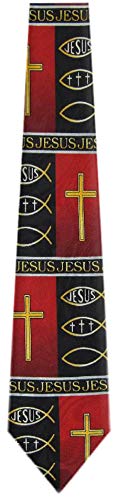 Mens Christian Themed Jesus Crosses Novelty NeckTie Ties - color: Black Red Gold
