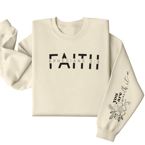 UNIQUEONE Christian Sweatshirt Women Faith Shirts: Jesus Sweatshirt Christian Religious Crewneck Long Sleeve Pullover Tops - color: Apricot, size: X-Large