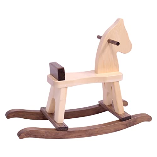 Wooden Rocking Horse Toddler Ride-On Toy (Walnut and Natural) - color: Walnut and Natural