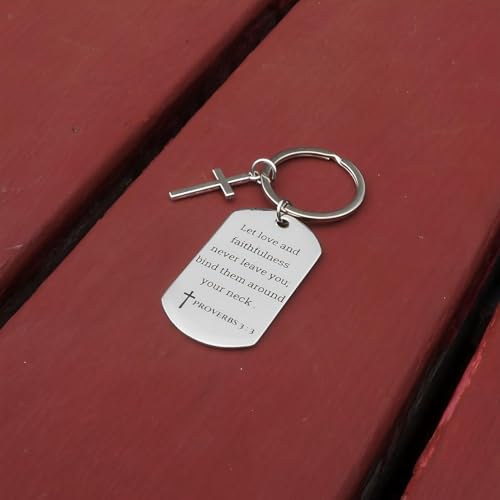 GiftYou Inspirational Scripture Metal Key Chains with Cross Pendant - Bible Verse Keychain Religious Gift for Christian - color: Proverbs 3:3