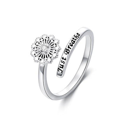 ROMANTICWORK Just Breathe Ring 925 Sterling Silver Cross/Lotus/Dandelion Adjustable Opening Ring Inspirational Jewelry for Women Birthday Christmas Gifts - style: Dandelion