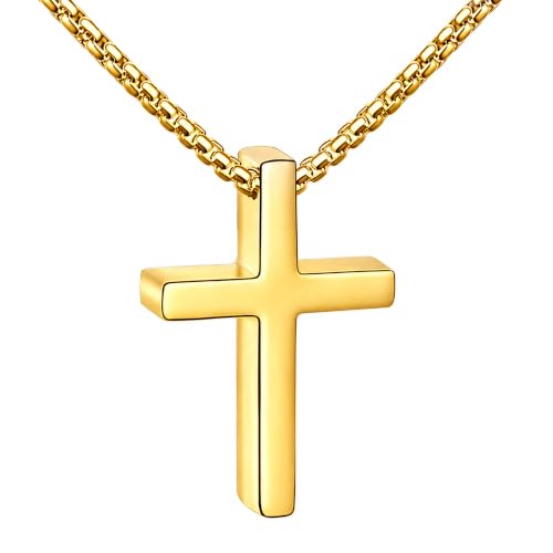 Stainless Steel Cross Necklace for Teen Boys Kids Gifts 16-20 Inch - color: Gold, size: 20Inch