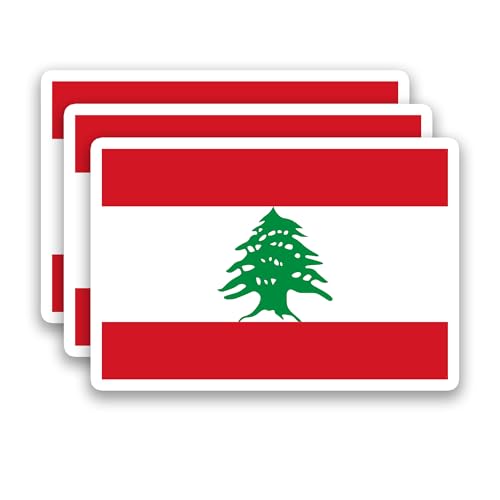 (3Pcs) Lebanon Flag Stickers – Lebanese National Flag Vinyl Decals, 3" x 2" - color: Lebanon