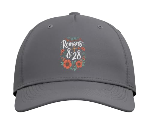 Romans 8:28 Bible Verse Flowers Cross Christian Women Adjustable Baseball Hat - color: Slate Grey