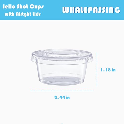 100 sets - 2 oz Jello Shot Cups With Lids,Clear Disposable Plastic with Lids,Souffle Cups, Salad Dressing Container, Airtight and Stackable