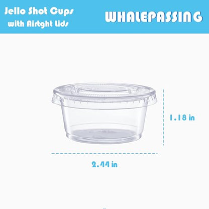 100 sets - 2 oz Jello Shot Cups With Lids,Clear Disposable Plastic with Lids,Souffle Cups, Salad Dressing Container, Airtight and Stackable