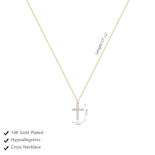 Zeffy Cross Necklace for Women,18K Gold/Silver Plated Tiny Cubic Zirconia Cross Pendant Necklace for Women Simple Layered Cross Necklaces for Women - color: Gold CZ Cross