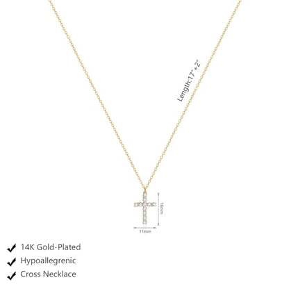 Zeffy Cross Necklace for Women,18K Gold/Silver Plated Tiny Cubic Zirconia Cross Pendant Necklace for Women Simple Layered Cross Necklaces for Women - color: Gold CZ Cross