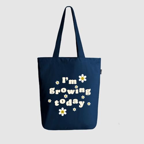 Ecoright Tote Bag for Women with Zipper, Small Tote Bag, Canvas Bag, Reusable Cotton Bag for Beach, Grocery, School & Work - color: Growing Wonder