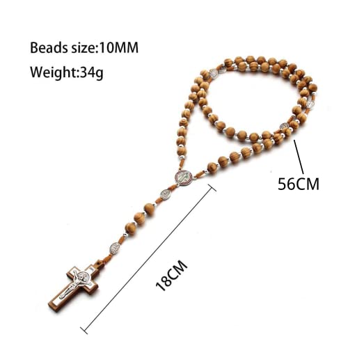 Fuqimanman2020 Christian Handmade Wooden Catholic Rosaries Necklace, Prayer Beads Holy Soil Medal & Cross, Catholic Wooden Rosary Beads - color: Rosary-3