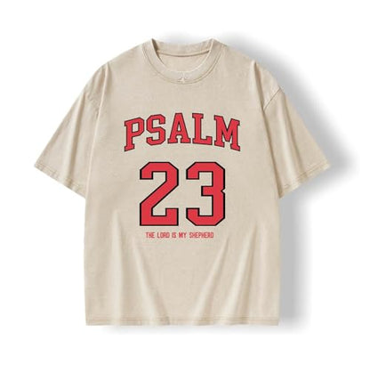 Graphic Tees Summer Women Men Cotton Novelty Oversized Crew Neck Psalm of Bible Christian Washed T-Shirt - color: Beige, size: X-Large