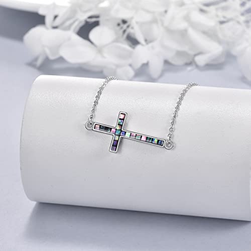 YFN Cross Necklace Sterling Silver Religious Cross Pendant Jewelry Christian Gifts for Women Men - style: E. Abalone Shell