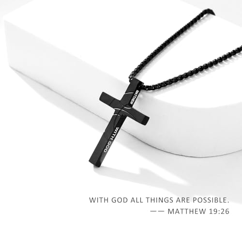 Basketball Cross Necklace for Boys Men - color: Black, style: 19:26 All things are possible