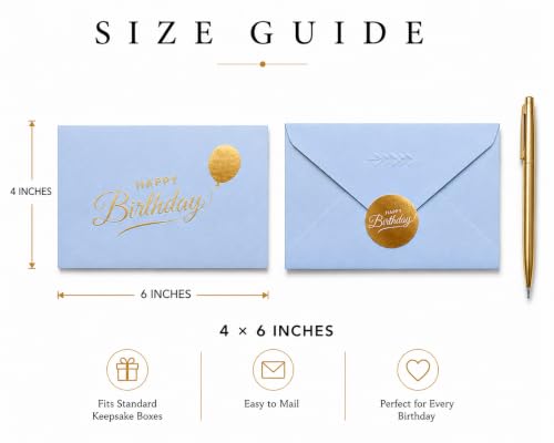 Happy Birthday Cards with Envelopes and Stickers, 24 Pack, Dusty Blue Greeting Cards with Gold Foil Balloon Design, Elegant Birthday Card Set for Friends, Family, Clients (Dusty Blue) - color: Dusty Blue