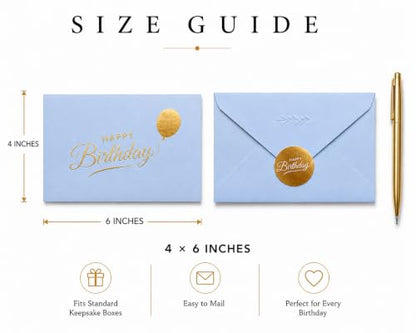 Happy Birthday Cards with Envelopes and Stickers, 24 Pack, Dusty Blue Greeting Cards with Gold Foil Balloon Design, Elegant Birthday Card Set for Friends, Family, Clients (Dusty Blue) - color: Dusty Blue