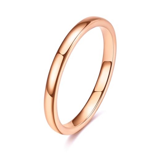 VQYSKO Tungsten Carbide Wedding Cigar Domed Band Ring Men Women 5-14 - color: Rose Gold-2mm