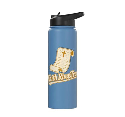 Faith Rings True Christian Scripture Cross Stainless Steel Insulated Water Bottle - color: Light Blue