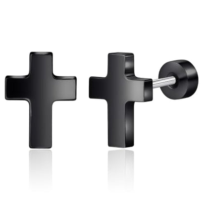 Limerencia Titanium Stud Earrings, Cross Earrings for Sensitive Ears - color: Black +Screw Back