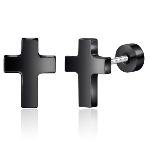 Limerencia Titanium Stud Earrings, Cross Earrings for Sensitive Ears - color: Black +Screw Back