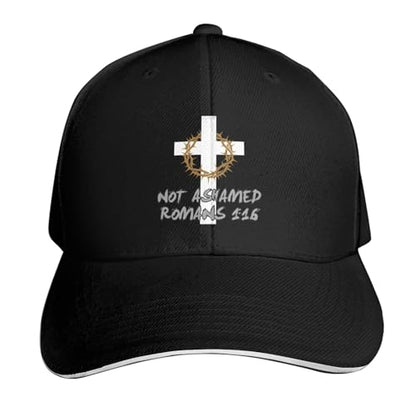 Jesus Baseball Cap for Men and Women Adjustable Christian Trucker Hat Fashion Cross Golf Hat - color: Jesus Not Ashamed Romans 1:16