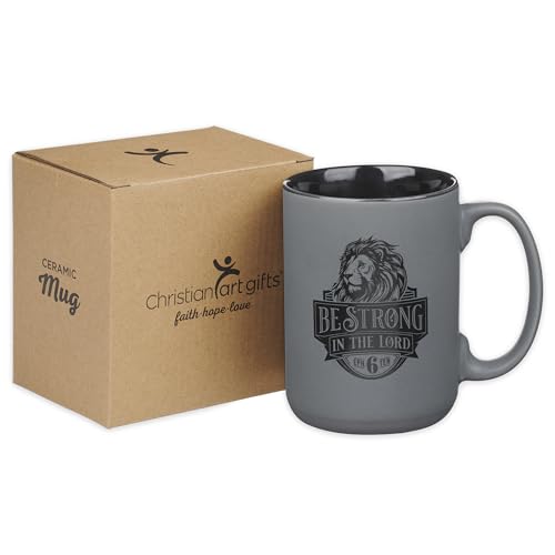 Christian Art Gifts Inspirational Be Strong Bible Verse Coffee Mug, Christian Scripture Ceramic Coffee & Tea Mug, Gray & Black, 14 oz, Lead & Cadmium-Free Drinkware Gift for Men & Women - color: Gray & Black/Be Strong