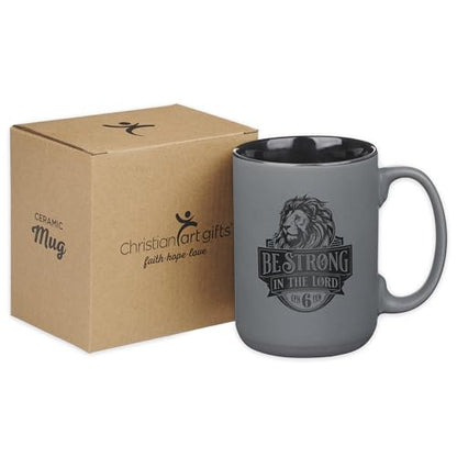 Christian Art Gifts Inspirational Be Strong Bible Verse Coffee Mug, Christian Scripture Ceramic Coffee & Tea Mug, Gray & Black, 14 oz, Lead & Cadmium-Free Drinkware Gift for Men & Women - color: Gray & Black/Be Strong
