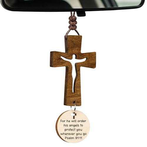 Cross for Car Mirror Hanging Christian Gifts - color: Brown 2