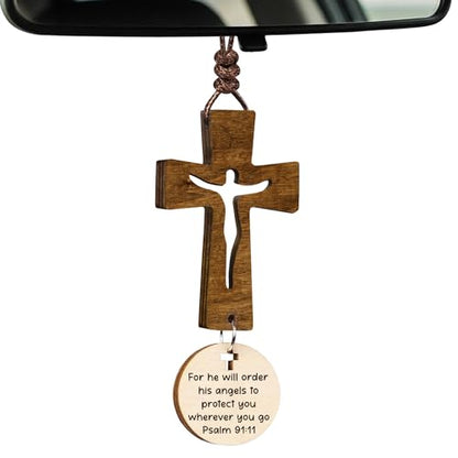 Cross for Car Mirror Hanging Christian Gifts - color: Brown 2