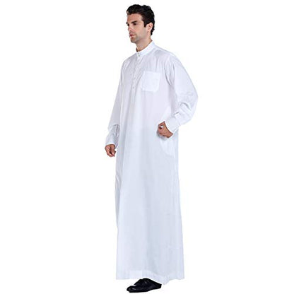 Lenmipot Men's Muslim Clothes Durable Kaftan Robe Dubai Long Gown Ethnic Clothes,1pc Soft Robe - color: B White, size: Medium