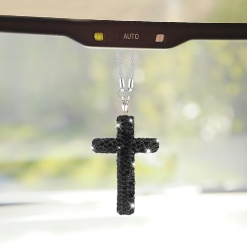 ZIMISI Bling Cross Car Hanging Ornament (Black) - color: Black