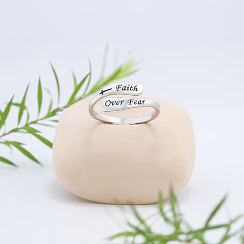 925 Sterling Silver Inspirational Adjustable Rings - Personality Encouragement Jewelry Gift For Women - style: Faith Over Fear