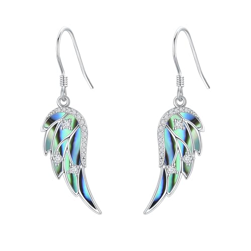 URONE Angel Wings Earring for Women Sterling Silver Fashion Dangle Drop Earring Angel Jewelry for Women - color: silver+abalone shell