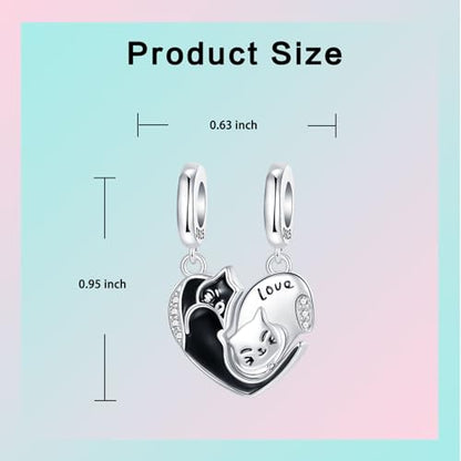 LUXILLA 925 Sterling Silver Charm Golden Family Tree Sparkling Cross Cute Dragon Charms Fits Bracelets Necklace Pendant Bead Jewelry Gift for Women Family Friends - color: Couple Cat Charm