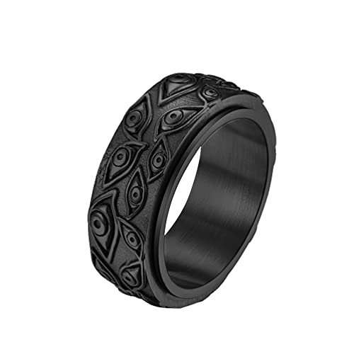 Men's Vintage Engraved Eye of God Ring Black Gold Silver Tone - color: Rotatable Black