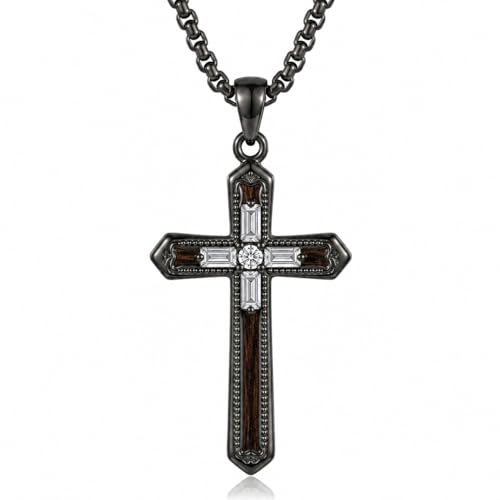 Cross Necklace for Men 925 Sterling Silver Cross Ebony Wooden Ankh Raven Praying Hands Crucifix Amulet Religious Jewelry Gifts for Men Women - color: Cross18