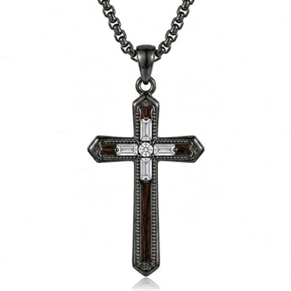 Cross Necklace for Men 925 Sterling Silver Cross Ebony Wooden Ankh Raven Praying Hands Crucifix Amulet Religious Jewelry Gifts for Men Women - color: Cross18