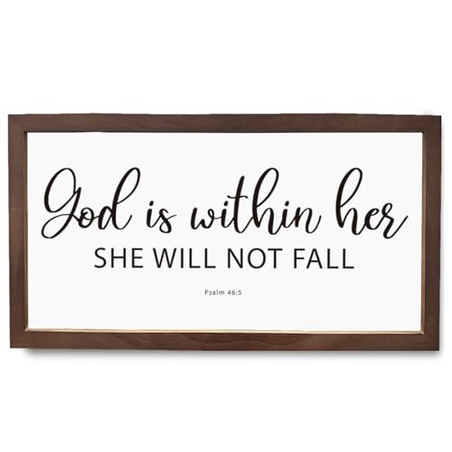 Christian Decor, God is Within Her She Will not Fall Psalm 46:5 Sign, Inspirational Christian Decor, Scripture Wall Art, Rusitc Wood Framed Sign, Bible Verse Wall Artwork - color: PSALM 46:5