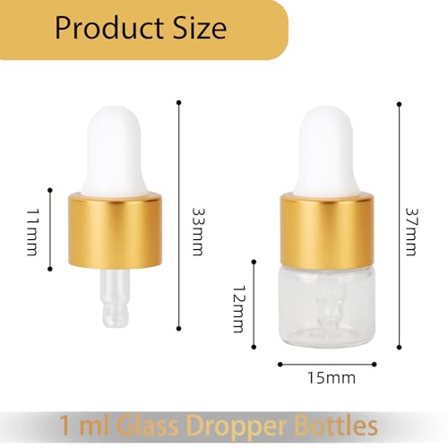 36 Piece Mini Glass Dropper Bottles Set, 1ml Mini Stratum Corneum Essential Oil Dropper Empty Bottles, Suitable for Essential Oil Perfume Cosmetic Liquid Travel Sample Containers (Transparent) - color: Clear, size: 1ML
