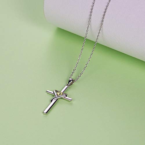 AmorAime 925 Sterling Silver Cross Necklace for Women Men 14K Gold Plated 5A CZ Birthstone Necklaces for Holiday - color: H.Green-August-Peridot