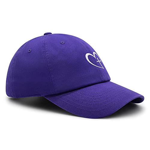 JPAK Heart and Cross Premium Dad Hat Embroidered Cotton Baseball Cap Christian Faith - color: Purple