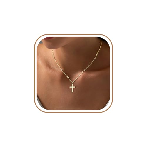 Cross Necklace For Women,14K Gold Plated Small Dainty Colorful Beaded Cubic Zirconia Diamond Double Layered Cross Pendant Choker Necklaces For Women,Christian Easter Religious Jewelry Gifts - style: Twist Chain Cross-Gold